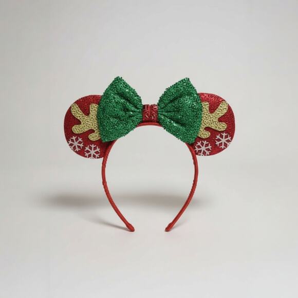 Unique Vintage Christmas Sequins Minnie Mouse Ears Reindeer Headband New! - Picture 2 of 5